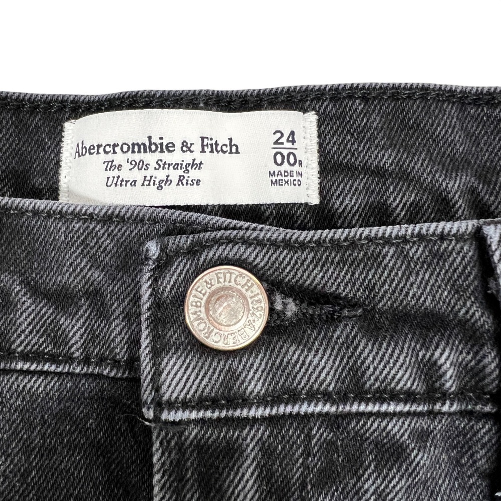 Abercrombie & Fitch 90s Straight Ultra High Rise Cutoff Shorts 24 / 00 Black - Picture 3 of 11